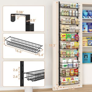 Over the Door Pantry Organizer Rack with <b>Adjustable</b> <b>Shelves</b>,Heavy-duty Metal Organization and Storage, Hanging Spice Cans Rack - Product Image 3