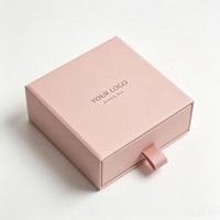 Boîte à bijoux personnalisée avec logo, boîte à anneaux rose, boîte à bijoux en carton, emballage de luxe pour bijoux avec sac pour collier