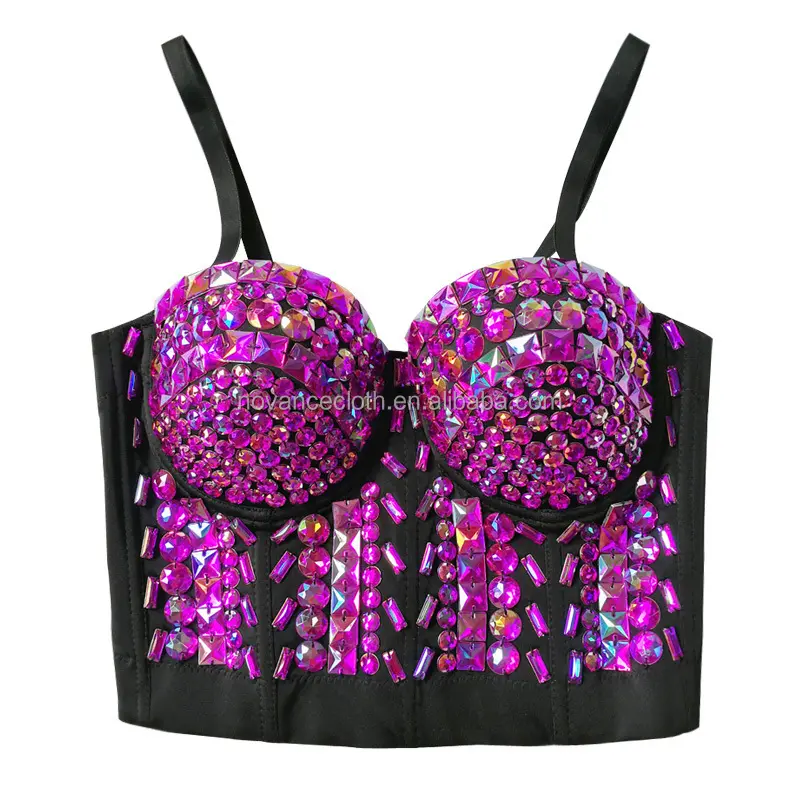 NOVANCE neueste Mode Dessous Glitter Straps mit Brust polstern Bling Crop Top Korsett Stage Performance Damen Perlen Tank Top