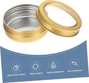 Boîtes de rangement rondes dorées de 2 oz en métal aluminium avec couvercle à vis et fenêtre - Product Image 2