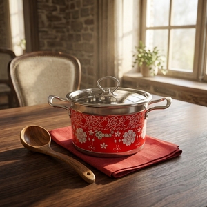 Ensemble de casseroles FLEY Premium 10 pièces en acier inoxydable rouge, fond induction, pour cuisine moderne. - Product Image 1