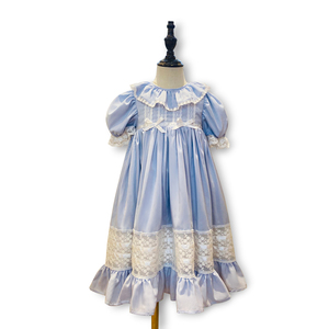 Nuevo modelo al por mayor 100% poliéster satén puff manga boutique vintage <span class=keywords><strong>moda</strong></span> niños reliquia vestidos para niñas - Product Image 1