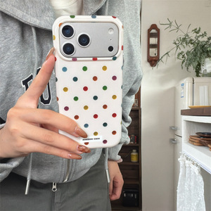 Funda de Teléfono de Doble Capa con Diseño Coreano de Puntos de Colores para iPhone 17 Pro Max 16 15 14 13 - Product Image 1