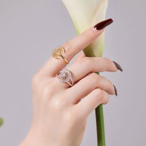 Dylam Dainty <b>Sterling</b> <b>Silver</b> Rhodium 18K Gold Plated <b>Adjustable</b> Open Resizable Jewelry Crescent Moon Sun 5A Zirconia <b>Rings</b> - Product Image 2