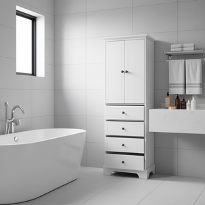 Armario de Almacenamiento con Estantes Ajustables, 2 Puertas, 4 Cajones, Tablero MDF con Acabado Pintado para Baño u Oficina - Product Image 2