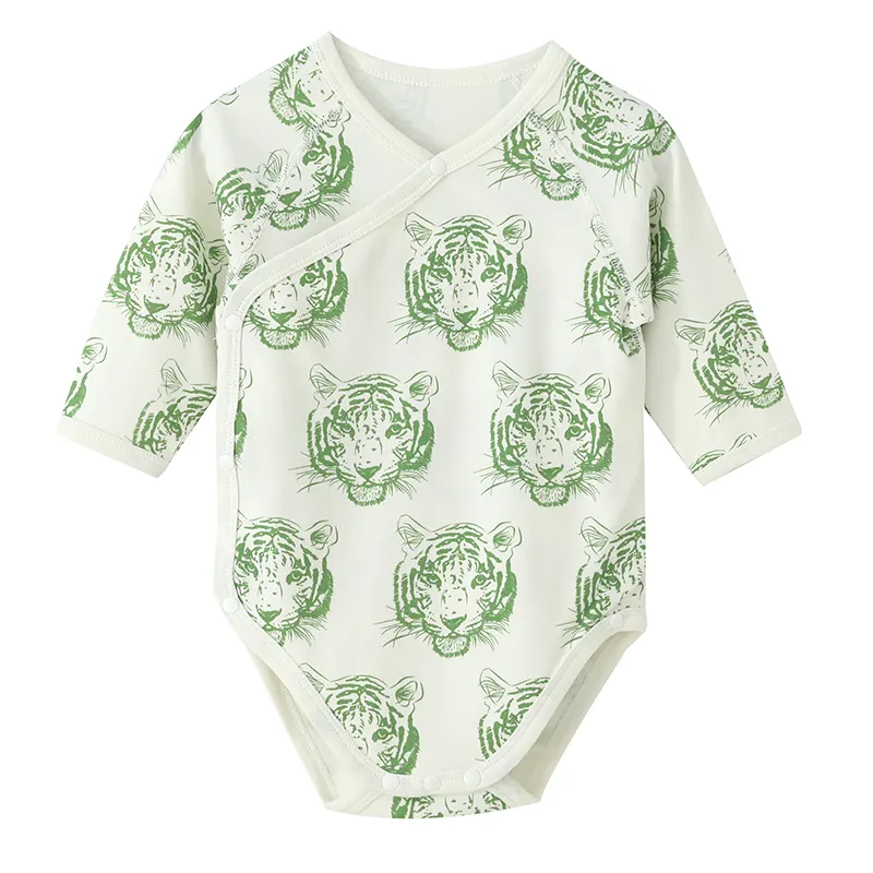 Con hổ mới đầy đủ mùa xuân và mùa hè cotton đồ ngủ dày để mặc một cơ sở quần áo bé Một mảnh dài tay áo tam giác