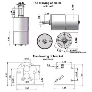 Moteur à engrenages micro DC 12V 5 tr/min Bringsmart, boîtier de 37 mm de diamètre avec support de montage au pied et arbre de sortie centralisé - Product Image 5