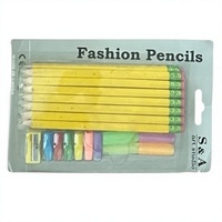 Ensemble de papeterie de 18 pièces, crayons jaunes HB, gommes, taille-crayon, carte blister, fournitures scolaires et artistiques