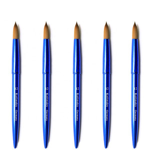 Pinceau à ongles en acrylique Kolinsky à manche métallique bleu, pinceau rond pour poudre acrylique, différentes tailles, marque privée - Product Image 3