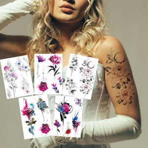 Autocollant de tatouage temporaire sexy pour le corps, imperméable, motif rose, pour femmes - Product Image 1
