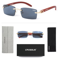 Mode de luxe femmes hommes sans monture Rectangle petite monture en bois branches lunettes de soleil