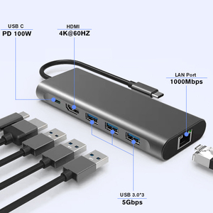 Hub USB <span class=keywords><strong>multi</strong></span>-ports Type C vers <span class=keywords><strong>HDMI</strong></span> <span class=keywords><strong>4K</strong></span> 5Gbps USB 3.0 PD 100W Adaptateur 6 en 1 Station d'accueil pour ordinateur portable - Product Image 2