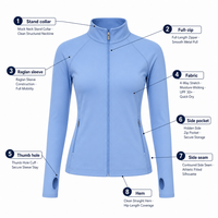 Chaqueta Corta Ligera para Mujer, Corte Ajustado, Protección Solar UPF 50, Cuello Alto, Manga Raglán, Cierre Completo, Venta al Por Mayor, Fabricante OEM