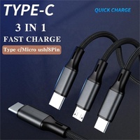 Câble USB Type C personnalisable en gros, 3 en 1, charge rapide et transfert de données, gaine en nylon, câble de chargeur de téléphone portable 3 en 1