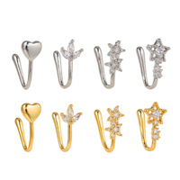 ZUOLA Vente en gros Manchette de nez en laiton en forme de U avec zircone cubique, anneau de nez en forme de cœur, clip de nez non-percable pour femme, bijoux de mode