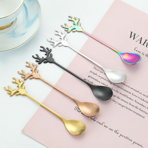 Cuillère à dessert Lehao en acier inoxydable 304, mignonne et créative, pour mélanger gâteaux, glaces, thé, cuillère à café en forme de renne de Noël - Product Image 4