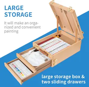 Arte madeira Tabletop cavalete caixa Sketchbox mesa cavalete com gavetas armazenamento