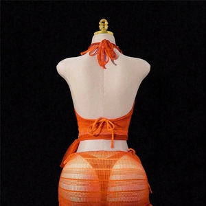 Conjunto de 4 piezas de bikini sexy sin tirantes con top halter, tanga y falda para mujer, ropa de playa para vacaciones de verano. - Product Image 4
