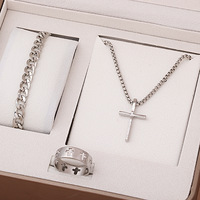Haute qualité Hot Hip Hop chaîne 3 pièces ensemble costume en Stock croix pendentif collier Bracelet bague bijoux pour hommes