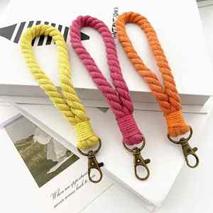 Dragonne porte-clés en coton tressé couleur unie, souple, avec crochet métallique, pour téléphone - Product Image 2