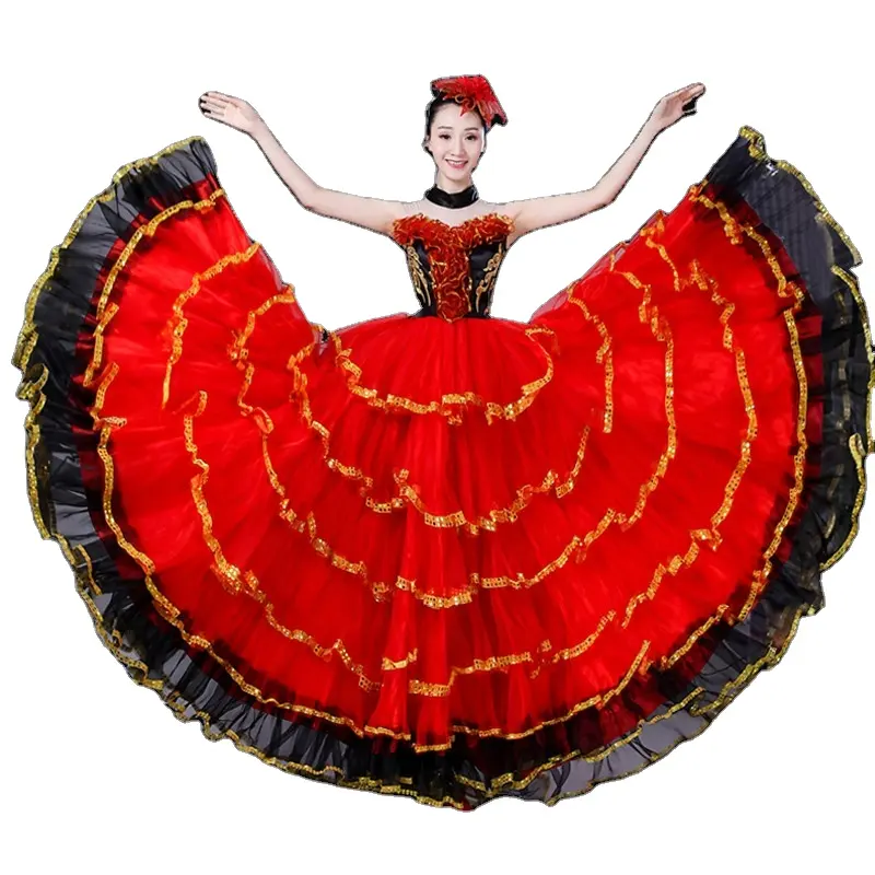 Vestido Rojo de baile de escenario para mujer, Ropa de baile Flamenco español