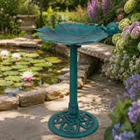 Bain d'oiseaux solaire écologique LeafResin, style Art Déco, finition bronze antique, résistant aux intempéries, pour extérieur, sur piédestal, pour oiseaux aquatiques