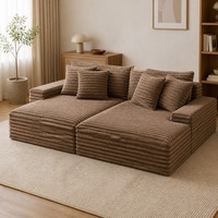 Canapé modulaire convertible en velours rayé épais, garni d'éponge, pour salon d'appartement moderne