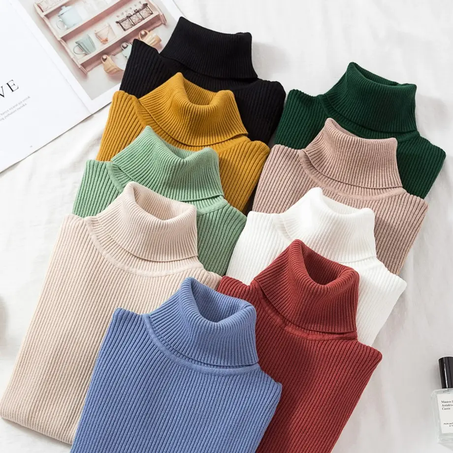Wholesale In Stock Solid Color Tight-Fitting Sweater For Women Winter New Long-Sleeve Warm Slim Fit Turtleneck Sweater