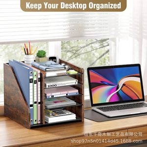 Wooden Office <b>File</b> <b>Storage</b> Rack 5 Tier Mail Envelope Shelf Desk Organizer for Office Supplies and Miscellaneous Items - Product Image 4
