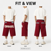 Pantalones Cortos de Mezclilla Premium para Hombre, Marca ODM OEM, Estilo Vintage, con Apliques Bordados, Patchwork, Holgados, Personalizados, de Algodón Transpirable, Cintura Alta