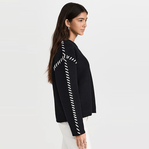 Pull en maille contrastée noir uni élégant pour femme, fait sur mesure, pull d'hiver - Product Image 3