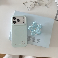 Casing HP Lipat Satin Floral Rhinestone IMD TPU+PC Cincin Magnetik Anti Benturan Penyangga untuk Menonton Video, Cocok untuk 18 Pro