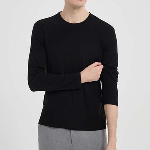 T-shirt à manches longues pour <span class=keywords><strong>homme</strong></span> en tissu mélangé laine et lyocell 220g, col rond, double couture, doux pour la peau, séchage rapide, t-shirt décontracté pour <span class=keywords><strong>homme</strong></span> - Product Image 2