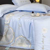 Nouvelle Arrivée Ensemble de Literie Luxe 4 Pièces Taille King avec Couette et Couvre-lit Brodé Lavé pour l'Été