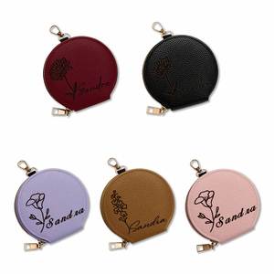 Leather Square Fashion Coin Purse Custom <b>Engraved</b> Name Flower Design Small Zippered <b>Wallet</b> Keychain Daily Use Custom Brand - Product Image 1