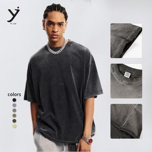 T-shirt surdimensionné en coton pour hommes en gros style américain lavé et effiloché vieux lâche à manches courtes pour homme - Product Image 3