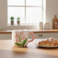 Tasse en céramique personnalisée de haute qualité en forme de tulipe, style pastoral créatif, pour café/eau, cadeau d'anniversaire pour femme ou couple