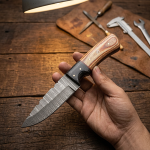 Couteau de camping à lame fixe en acier Damas de qualité industrielle Rajput, pointe tombante, manche en bois rouge, 23 cm, bord droit - Product Image 2