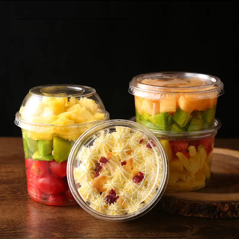 Factory supplies Customized Printed Plastic Fruit Bucket PET Acail Bowl Deli Container with Dome Lids