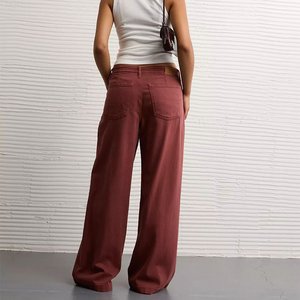 Jeans Larghi OEM da <span class=keywords><strong>Donna</strong></span> con Coulisse in Vita, <span class=keywords><strong>Pantaloni</strong></span> a Gamba Larga, Vestibilità Comoda, <span class=keywords><strong>Pantaloni</strong></span> Casual <span class=keywords><strong>Bordeaux</strong></span>, Fornitore all'Ingrosso con Etichetta Privata - Product Image 3