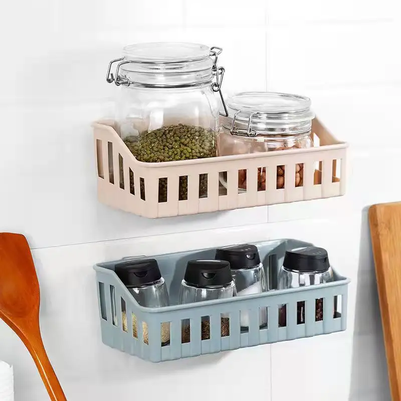 Perforation-free Bathroom Shelf Storage With Household Items Kitchen Bathroom Tools Plastic Wall Mount Storage Rack Basket