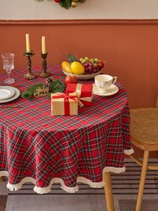 <span class=keywords><strong>Mantel</strong></span> <span class=keywords><strong>Redondo</strong></span> Pequeño a Cuadros Rojos, de Poliéster, Resistente al Agua, para Mesa de Comedor, para Uso Navideño en el Hogar - Product Image 1
