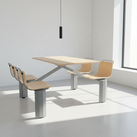 Nouvelle conception de mobilier de restauration rapide écologique en acier et en bois, table et chaises pour hôpital, restaurant, 4 places