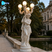 Lampe en marbre blanc, statue de femme sculptée à la main, sculpture lumineuse pour villa, jardin, hôtel, propriété, décoration extérieure