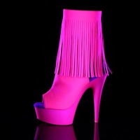 Chaussures de danse fluorescentes à pompons lumineux sexy Bottes de cheville pour femmes Bottes à talon de 15cm