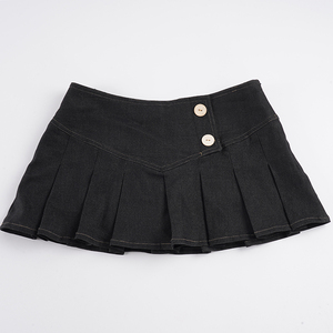 Minifalda Vintage Retro Plisada con Botones al Frente, Estilo Denim, Diseño en Línea A, Lavable, Tejido de Spandex/Poliéster para Mujer - Product Image 2