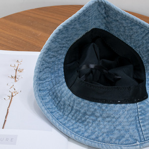 Denim Bucket Hat Unisex Cotton Sun Protection Outdoor Casual Summer Hat Light Blue Dark Blue Black - Product Image 3