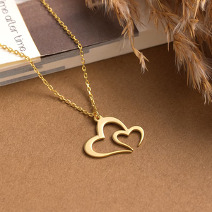 Collier pendentif cœur double entrelacé creux en acier inoxydable plaqué or 18 carats Jietao, cadeau de la Saint-Valentin - Product Image 3