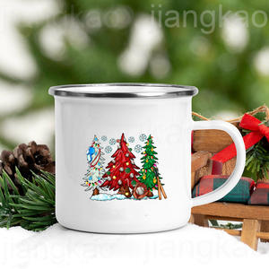 Cacao chaud et <span class=keywords><strong>films</strong></span> de noël humeur actuelle impression émail tasses à café cadeaux de noël fête vin jus boisson tasses maison verres - Product Image 3