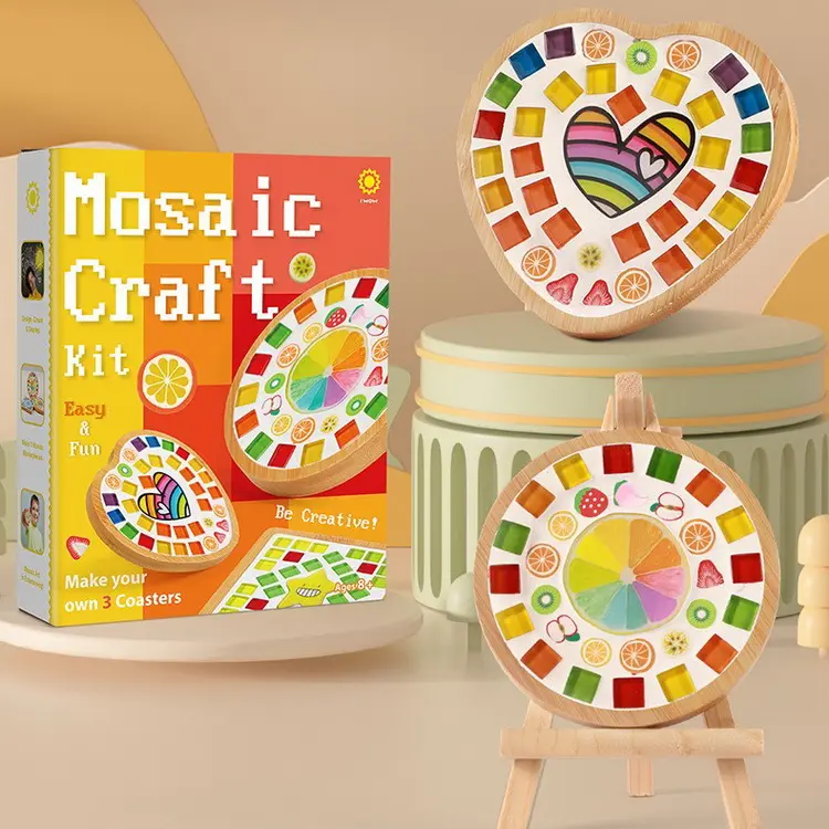 Creative Puzzle Toys Handmade Material Pack Glass Tiles Coaster DIY Mosaic Kit